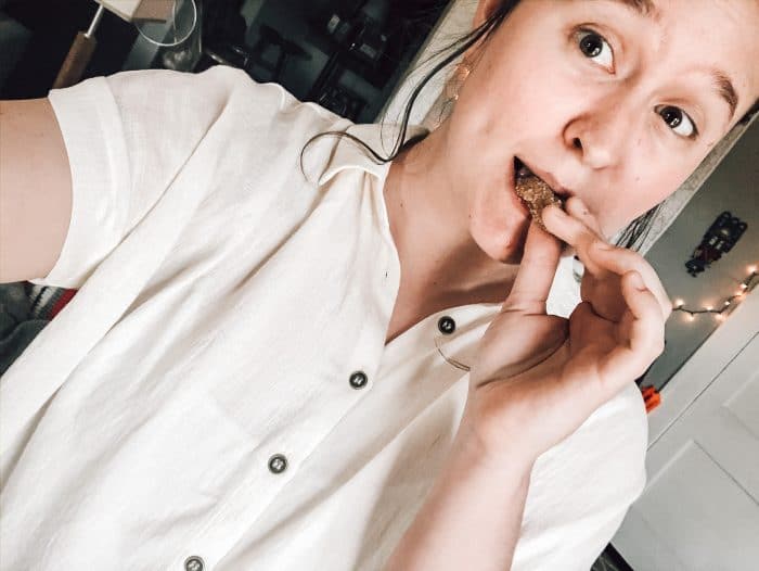 Cait eating a SuperFat Keto Cookie Bite