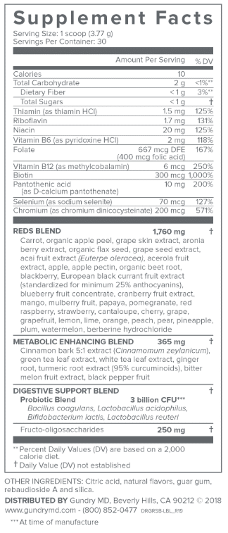 Vital Reds Supplement Facts Vital Reds supplement facts