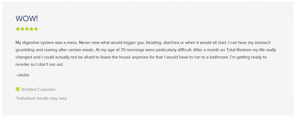 Total Restore five star review from Jacke