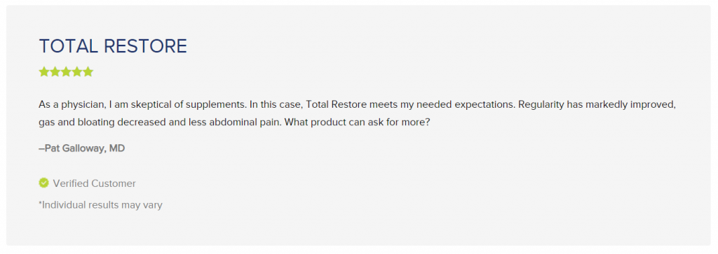 Total Restore five star review from Pat Galloway, MD